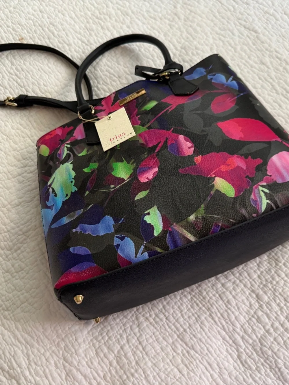 Trina Turk Floral Structured Satchel – TTT‑SDFZ03‑LEA – Vegan Leather – NWT